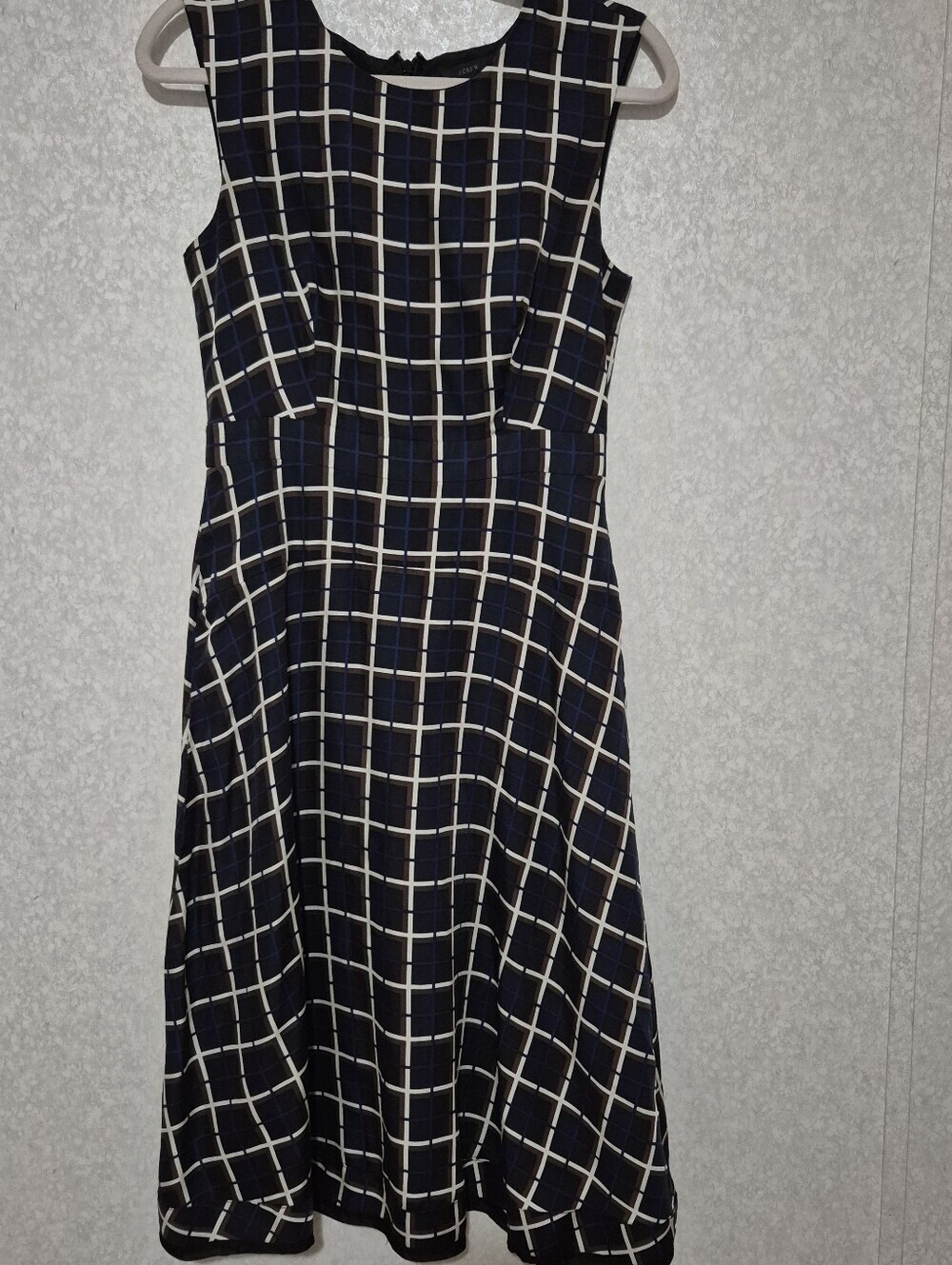 J. Crew Navy and White Windowpane Sleeveless Midi Dress...Size:4 100% Silk